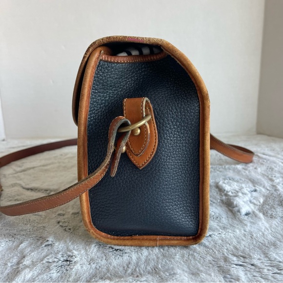 Dooney & Bourke Vintage Blue Pebbled Leather with Brown Trim Flap Shoulder Bag - Picture 4 of 16